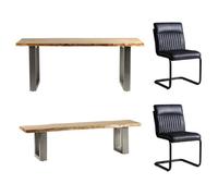 Natural Essential Live Edge Medium Dining Table Set 2 Chairs And 1 Bench