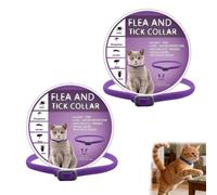 Natural Essential Oil Pet Pest Repellent Collar, 2 Pack Cat/Dog Repellent Collar, Adjustable Waterproof Dogs Puppies Collarrepellent to Help Repel Insects for Cats & Dogs (Purple,Cat(48cm))