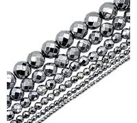 Natural Faceted & Smooth Metallic Hematite Round Gemstone Loose Beads 16" 2mm 3mm 4mm 6mm 8mm 10mm (8mm, Metallic Silver (Faceted))