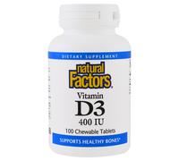 Natural Factors, Vitamin D3, Strawberry Flavor, 400 IU, 100 Chewable Tablets