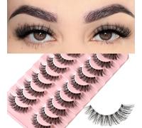 Natural False Eyelashes, Steamed False Eyelashes, Cat Eye False Eyelashes, 10 Pairs, Natural Looking Eyelash Strips, Fluffy Mink Lashes, Full Strips