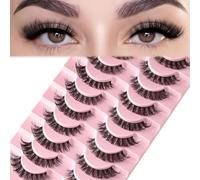 Natural False Eyelashes, Steamed False Eyelashes, Cat Eye False Eyelashes, 10 Pairs, Natural Looking Eyelash Strips, Fluffy Mink Lashes, Full Strips