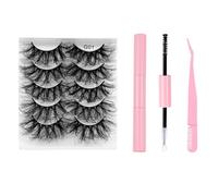 Natural False Fake Natural Look False Eyelash Volume Eye Fluffy 10 Pairs Pack D Curl Strip with Lash Glue and Pink Tweezers B4918