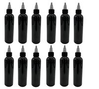 Natural Farms 4 oz Black Cosmo Plastic Bottles -12 Pack Empty Bottle Refillable - BPA Free - Essential Oils - Aromatherapy | Black/Natural Twist Top Cap - Made in the USA