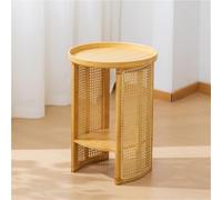 Natural Faux Rattan Round Side Table with Sto, Bamboo Minimalist End Table, Small Corner Nightstand for Living Room, Bedroom, Balcony, Study (45cm - 17.7in)