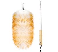 Natural Feathers Duster,Lambswool Duster with Solid Wooden Long Handle and Stainless Steel Extension Pole Up to 87.8" for Cleaning High Ceiling Fan, High Ceilings,Furniture,Hard to Reach Areas