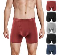 Natural Feelings 5 Pack Bamboo Boxers Mens Underwear Soft and Breathable Mens Boxers Shorts Multipack, L, Red/White