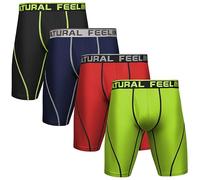 Natural Feelings 9 in 4 Pieces Men's Boxer Briefs Long Sports Underpants Moisture Absorption Men's Underwear Elastic Front Opening S-XXL, a:boxer men 9in, XXL