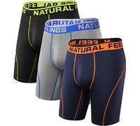 Natural Feelings 9 in Men's Boxer Shorts Sports Underwear Long with Fly, A2: Pack of 3 Silver/Blue/Black, L