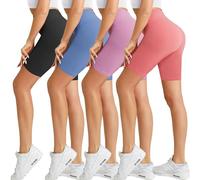 Natural Feelings Buttercloud 4 Pack Biker Shorts for Women-8" High Waist Tummy Control Workout Shorts Athletic Gym Yoga Pants, 4pack Black/Ins Blue/Lavender/Light Pink, M-L