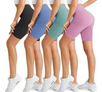 Natural Feelings Buttercloud 4 Pack Biker Shorts for Women High Waist Tummy Control Workout Gym Yoga Shorts, 4 Pack Black/Blue/Green/Lavender, L/XL