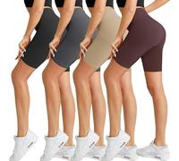 Natural Feelings Buttercloud 4 Pack High Waist Biker Shorts for Women 8", 4 Packs - Black/Dark Grey/Khaki/Brown, L-XL