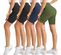 Natural Feelings Buttercloud 4 Pack Women's High Waist Tummy Control Cycling Shorts for Workout, Gym, Yoga, 4 Pack Black/Dark Grey/Navy/Olive Green, XXL
