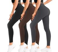 Natural Feelings Buttercloud High Waisted Ultra Soft Leggings for Women, 3 Pack - Black/Brown/Dark Grey, Small / Medium