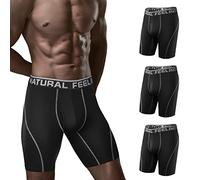 Natural Feelings Long Mens Underwear Boxers Performance Sports Dry Fit 9inch Long Leg Boxer Shorts Men A:black Pack of 3, L