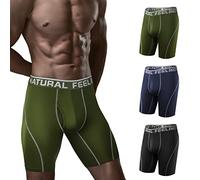 Natural Feelings Long Mens Underwear Boxers Performance Sports Dry Fit 9inch Long Leg Boxer Shorts Men A:black Blue Green Pack of 3, XXL
