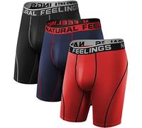 Natural Feelings Men's Long Leg Sports Boxer Shorts Pack of 3 Elastic 9 Inch Underwear Men, Gm8: boxer shorts men's 3 pack red/navy/black, XL