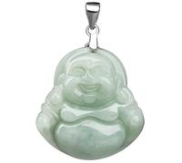 Natural Feng Shui Green Jade Necklace Pendant for Women Genuine Yoga Jade Buddha Smiling Buddha S925 Silver Necklace