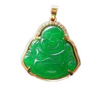 Natural Feng Shui Green Jade Necklace Pendant for Women Genuine Yoga Jadeite Maitreya Buddha Laughing Buddha Buddha Auspicious S925 Silver Gold Plated
