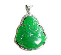 Natural Feng Shui Green Jade Necklace Pendant for Women Genuine Yoga Jadeite Maitreya Buddha Laughing Buddha Buddha Auspicious S925 Silver