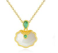 Natural Feng Shui White Hetian Jade Necklace Pendant for Women Genuine Yoga Collarbone Chain S925 Silver Gold-Plated