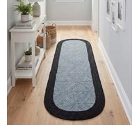 Natural Fiber Collection Runner Rug 2.6x4 Ft Natural Handmade Jute Runner Thick 0.27" Geometric Blue & Black Border Rugs for Kitchen, Hallway, Entryway, Bedside, Home Decor Carpet