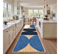 Natural Fiber Collection Runner Rug 3x14 ft Ft Natural Handmade Jute Runner Thick 0.27" Geometric Half-Moon Blue Rugs for Hallway, Kitchen, Balcony, Home Decor, Indoor Carpet