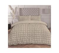 (Natural Filled Quilted, Single) OHS Quilted Seersucker Duvet Set Geo Filled Plush Plump Warm Soft Cosy Duvet Cover With Pillowcase Bedding Set Single Double King Super King