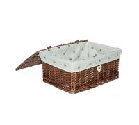 Natural Finish Wicker Basket with Lid and Bee Pattern Liner Storage Box Make Your Own Gift Hamper (Large)