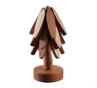 Natural Finish Wooden Tree Trivet for Hot Tableware, Foldable Coaster for Surface Protection and Minimalist Kitchen Decor (B)