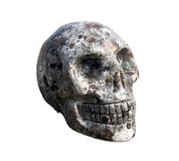 Natural Flame Stone Crystal Skull - Handcrafted Gemstone Art Sculpture for Home Décor, Meditation, Halloween, or Gift
