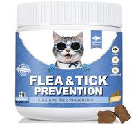 Natural Flea and Tick Prevention Cat Chews, 90 Salmon Flavor Soft Chews for Daily Support, Safe Defense Supplement for All Cat Breeds and Kittens with Coconut Oil, Flaxseed, Brewers Yeast