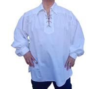 NATURAL FLOW FAIR TRADE COTTON MEDIEVAL GOTHIC LARP COSPLAY PIRATE KURTA SHIRT COLLARED WHITE (Large)