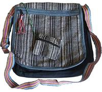 NATURAL FLOW Fair Trade Cotton Travel Hippy Messenger Shoulder Bag & Purse (Black & White)