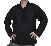 NATURAL FLOW Fair Trade Hippy Boho Cotton Festival Gothic Larp Pirate Day Kurta Shirt (2X-Large) Black