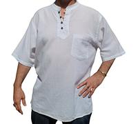 NATURAL FLOW FAIR Trade Nepal Hippy Boho Casual Short Sleeve Summer Shirt White S - 5X Plus (1-XL)