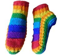 NATURAL FLOW Fair Trade Nepal Winter Wool Fleece Lined Cosy Toes Slipper Bed Socks Size 4-7 (Rainbow Stripe)