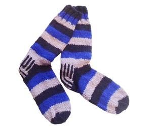 NATURAL FLOW Fair Trade Nepalese Funky Boho Winter Wool Slipper Rainbow Socks Sizes 9". (Blue, UK Footwear Size System, Adult, Women, Alpha, Medium, Medium)