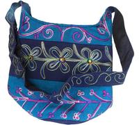 NATURAL FLOW Fair Trade Padded Cotton Mirror Embroidered Hippy Boho Shoulder Shopping Bag (Teal/Navy/Blue/Pink)