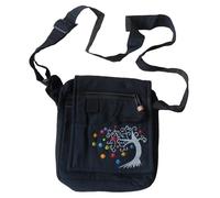 NATURAL FLOW Fair Trade Small Cotton Tree Of Life Hippy Boho Shoulder Passport Travel Bag (Black)