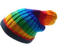 NATURAL FLOW Fair Trade Wool Hippy Boho Skate/Ski Fleece Lined Beanie Ribbed Rainbow Hat