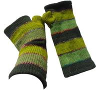 NATURAL FLOW Fair Trade Wool & Silk Fleece Lined Tube Fingerless Gloves Boho Wrist Warmers (Green Mix)