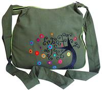NATURAL FLOW Large Fair Trade Nepalese Cotton Tree Of Life Hobo Travel Hippy Festival Boho Bag (Khaki)