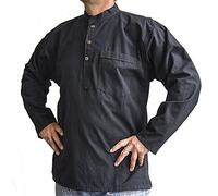 NATURAL FLOW NEPALESE FINE LIGHT COTTON COLLARLESS ETHNIC HIPPY BOHO SURF KURTA SHIRT BLACK - M - 4XL (Medium)
