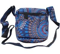 NATURAL FLOW Small Fair Trade Cotton Print Hippy Boho Shoulder Passport Travel Bag (Navy Mix)