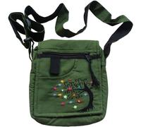 NATURAL FLOW Small Fair Trade Cotton Tree Of Life Hippy Boho Shoulder Passport Travel Bag (Green)