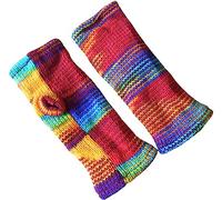 NATURAL FLOW Wool Rainbow Mix Fleece Lined Hippy Boho Tube Fingerless Gloves Wrist Warmers (Red Mix)