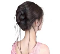 Natural Flower Bud Head Coiled Hair Style Twisted Bun Head Grab Clip Synthetic Wig Elegant High Top Fluffy Hair Ponytail for Women Girls(Brown Black)