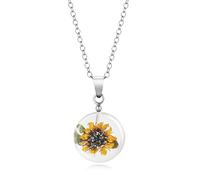 Natural Flower Jewellery Round/Spherical Pendant Made With A Real Single Tiny Sunflowerset in resin, with sterling silver fittings and chain.