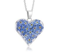 Natural Flower Jewellery Sterling Silver Large Heart Pendant Made with Real Forget Me Nots …